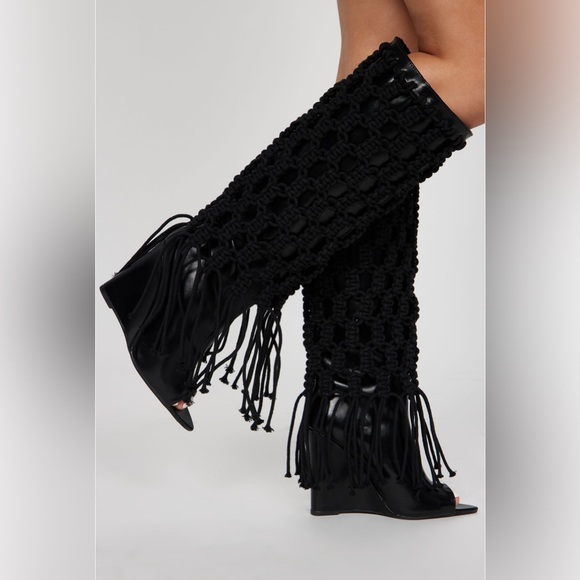 Fashion Nova - Summer Crochet Knee High Boots - Size 6 - Black - Picture 6 of 6